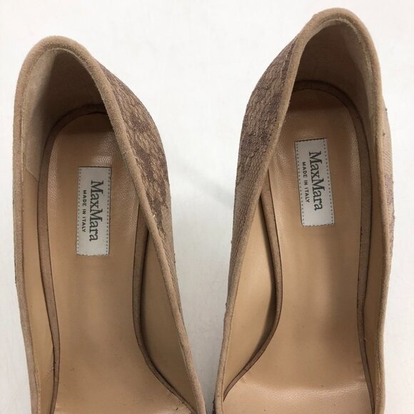 NIB MaxMara Leccio nude lace high heels pointed toe  taupe 37.5 - Picture 7 of 16